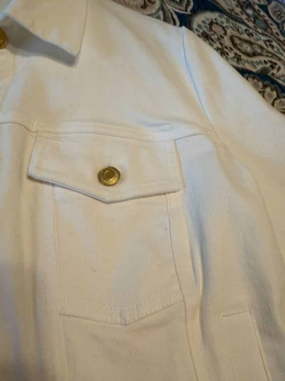 Boston Proper, like new, White Denim W/ gold buttons, Large - Picture 6 of 6